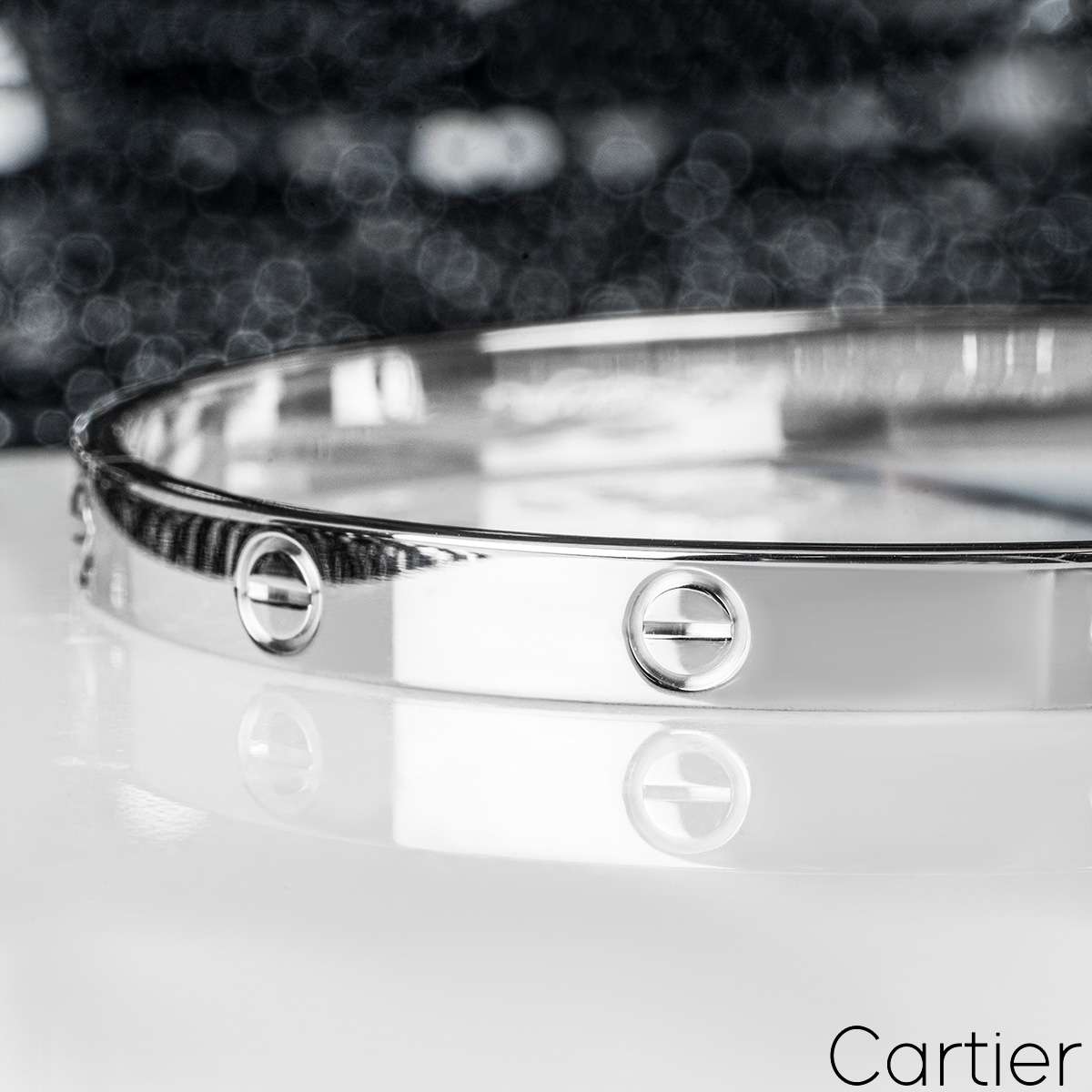 Cartier White Gold Plain Love Bracelet Size 18 B6035418
